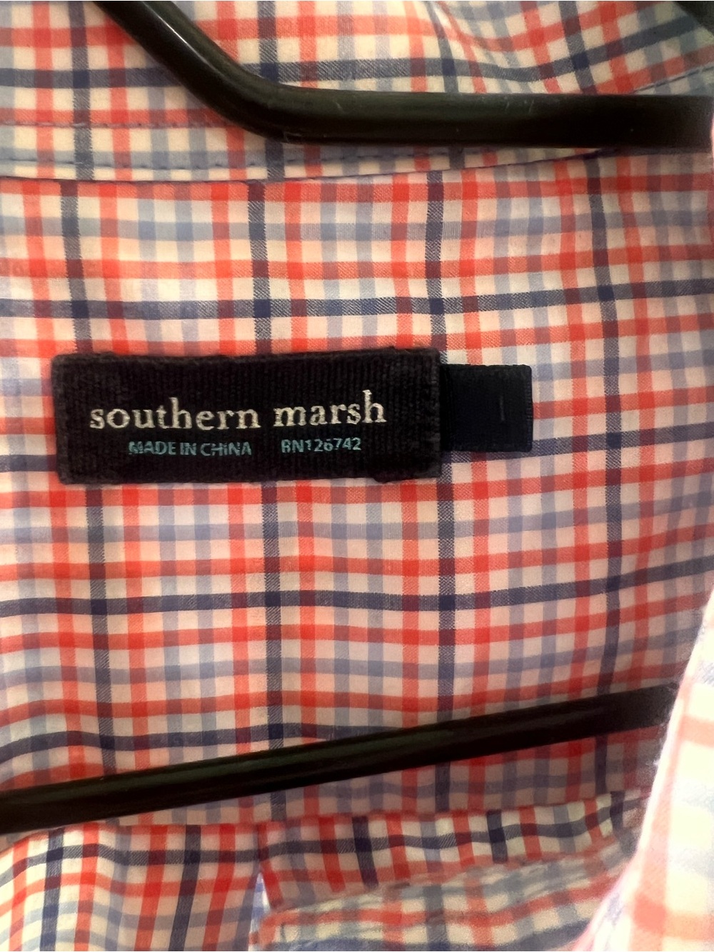 Southern Marsh Men’s XL Plaid Button Down Shirt Orange Blue Check Long Sleeve - Picture 7 of 7